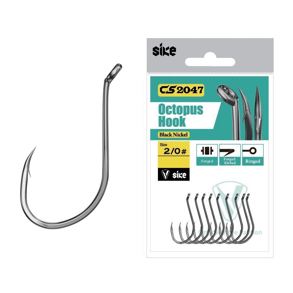Sike CS2047 Black Nickel Octopus Hooks Bulk Pack 2/0 Qty 27