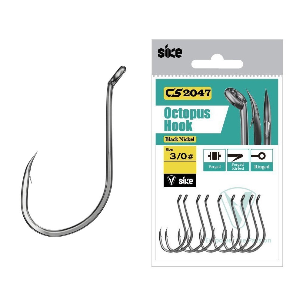 Sike CS2047 Black Nickel Octopus Hooks Bulk Pack 3/0 Qty 27
