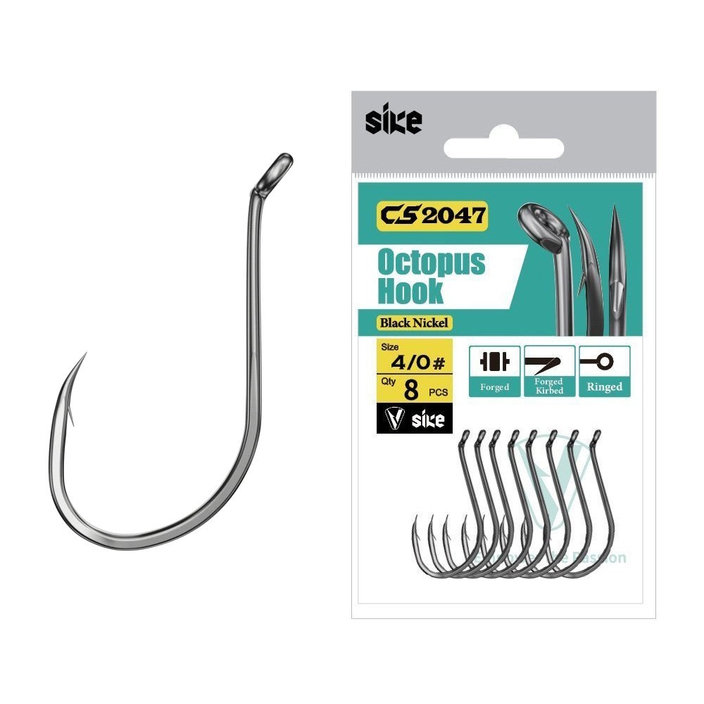 Sike CS2047 Black Nickel Octopus Hooks 4/0 Qty 8