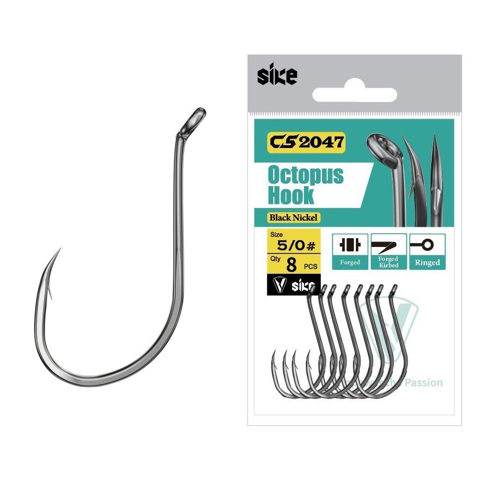 Sike CS2047 Black Nickel Octopus Hooks 5/0 Qty 8