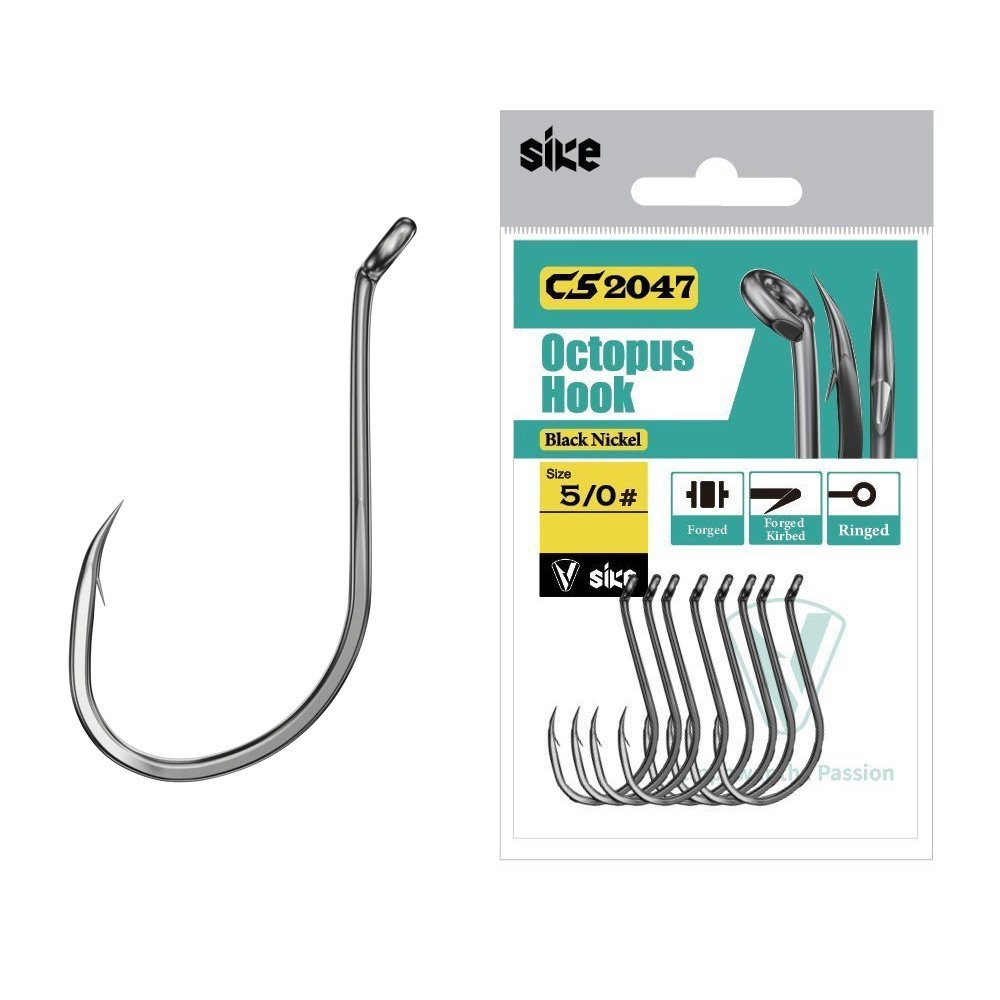 Sike CS2047 Black Nickel Octopus Hooks Bulk Pack 5/0 Qty 27
