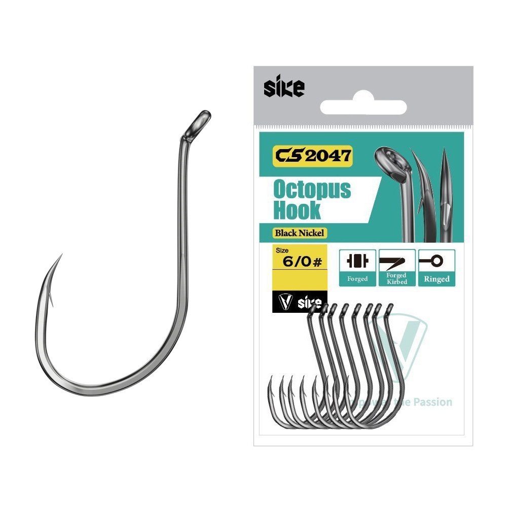 Sike CS2047 Black Nickel Octopus Hooks Bulk Pack 6/0 Qty 27