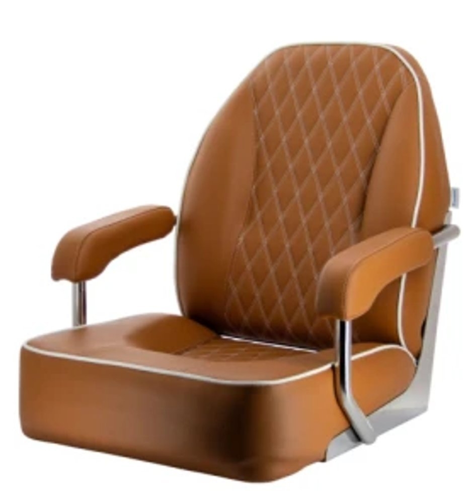 V-Quipment Master Helm Seat with Stainless Steel Frame Cognac