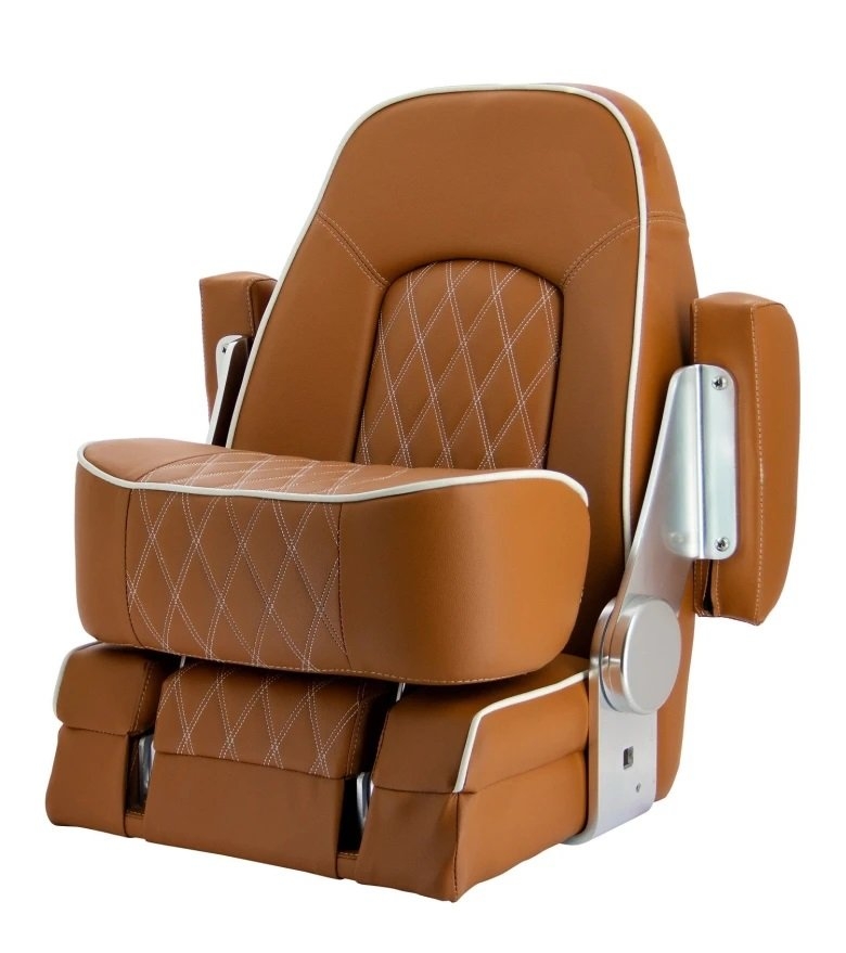 V-Quipment Seaman Helm Seat with Flip-Up Squab Orange Brown