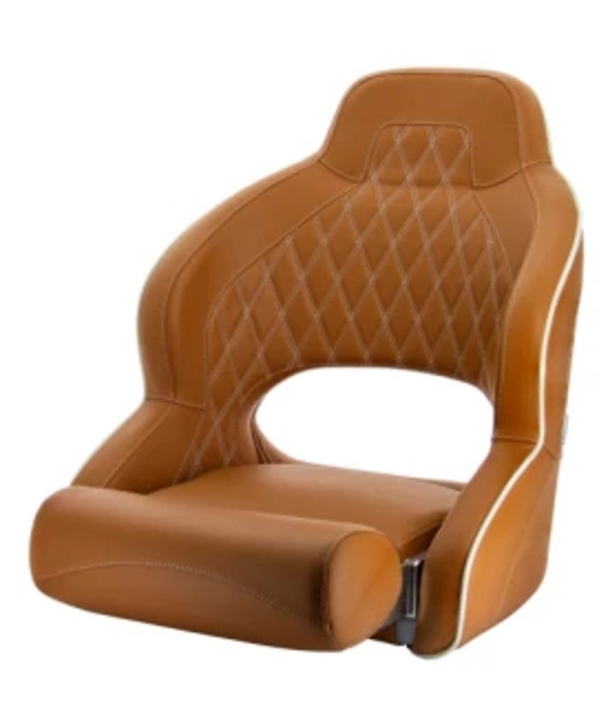 V-Quipment Pilot Sports Helm Seat with Flip Up Squab Cognac