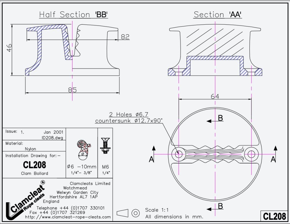 Clamcleat CL208 Clam-Bollard Rope Cleat