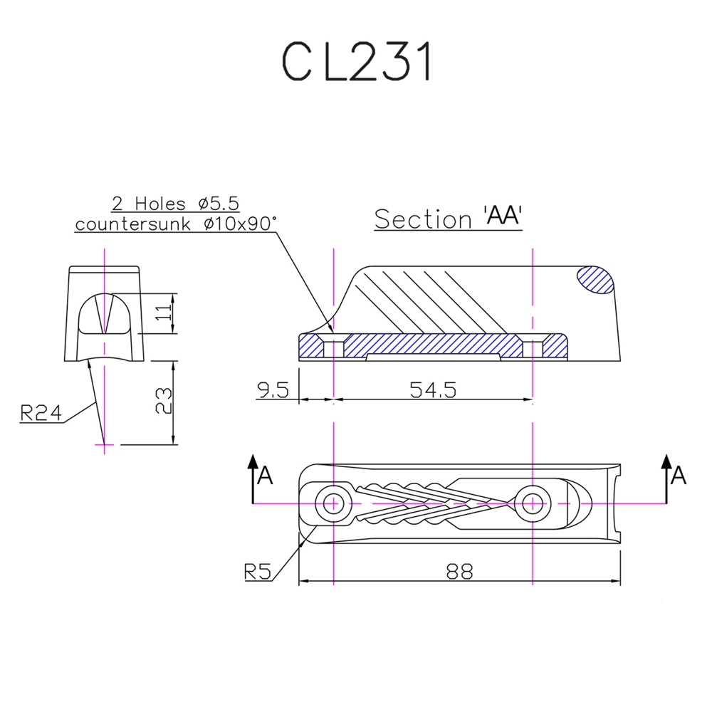Clamcleat CL231 Midi with Integral Fairlead