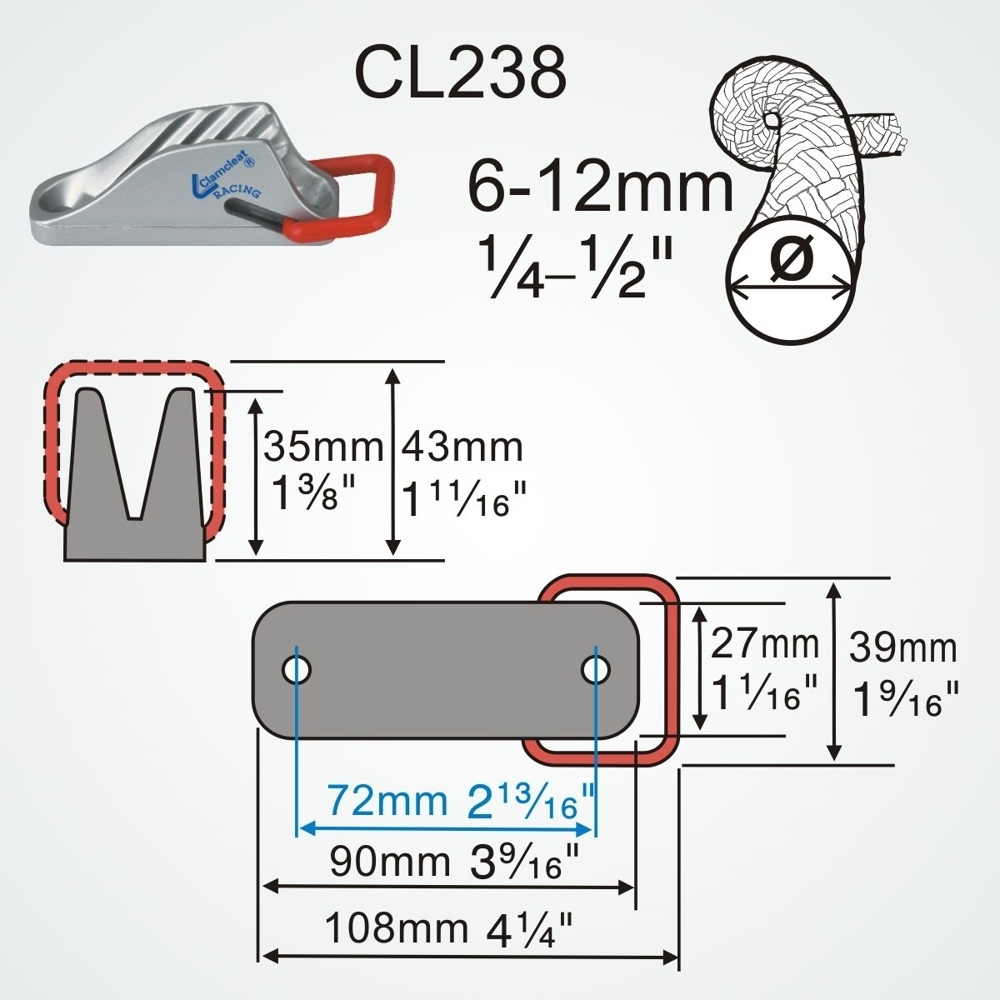 Clamcleat CL238 Racing Vertical with Spring Gate