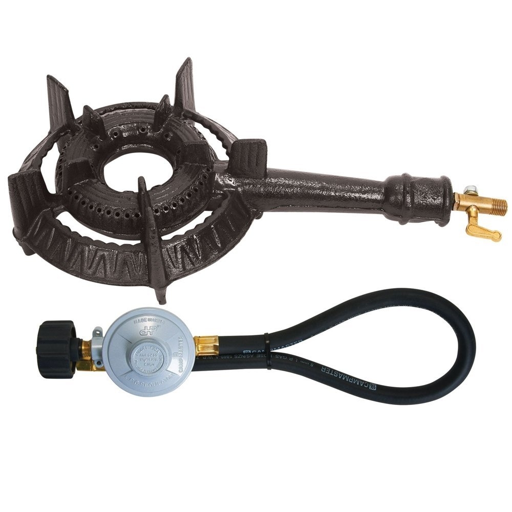 Campmaster Single Cast Iron Gas Ring Burner with QCC Regulator 200mm