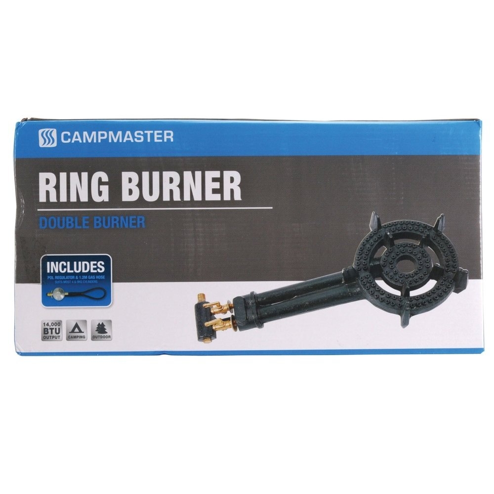 Campmaster Double Cast Iron Gas Ring Burner with QCC Regulator 200mm