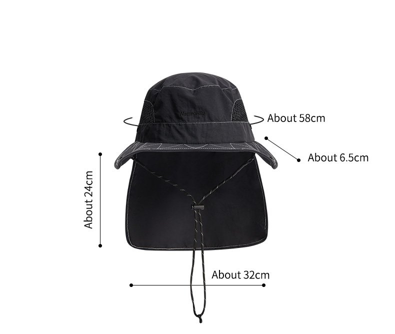 Naturehike UPF50+ Waterproof Bucket Hat with Back Flap Black