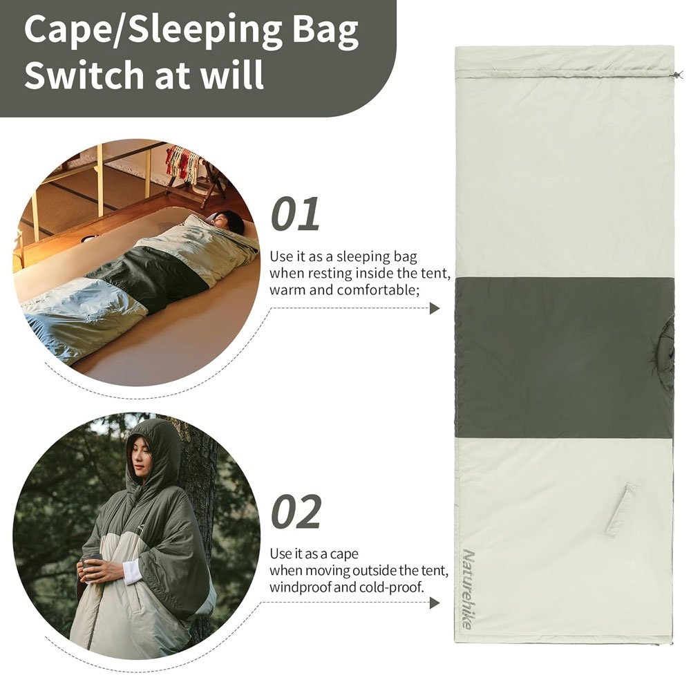 Naturehike Cloak Wearable Sleeping Bag Green/Tan