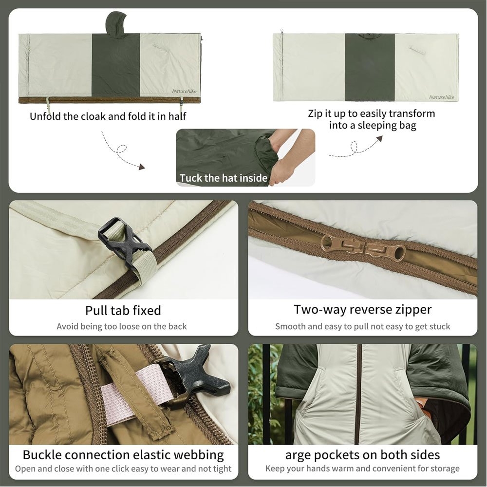Naturehike Cloak Wearable Sleeping Bag Green/Tan