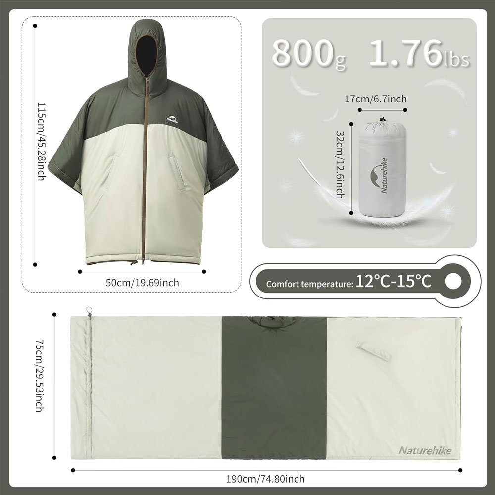 Naturehike Cloak Wearable Sleeping Bag Green/Tan