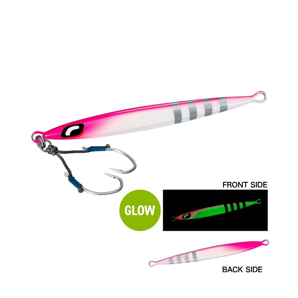 Shimano Ocea Pebble Light Slow Pitch Metal Jig 100g Pink Zebra Glow 