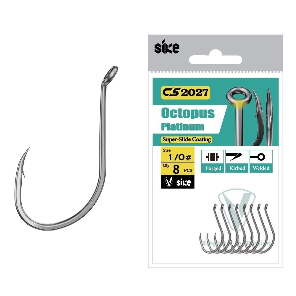 Sike CS2027 Super-Slide Octopus Platinum Hooks 1/0 Qty 8
