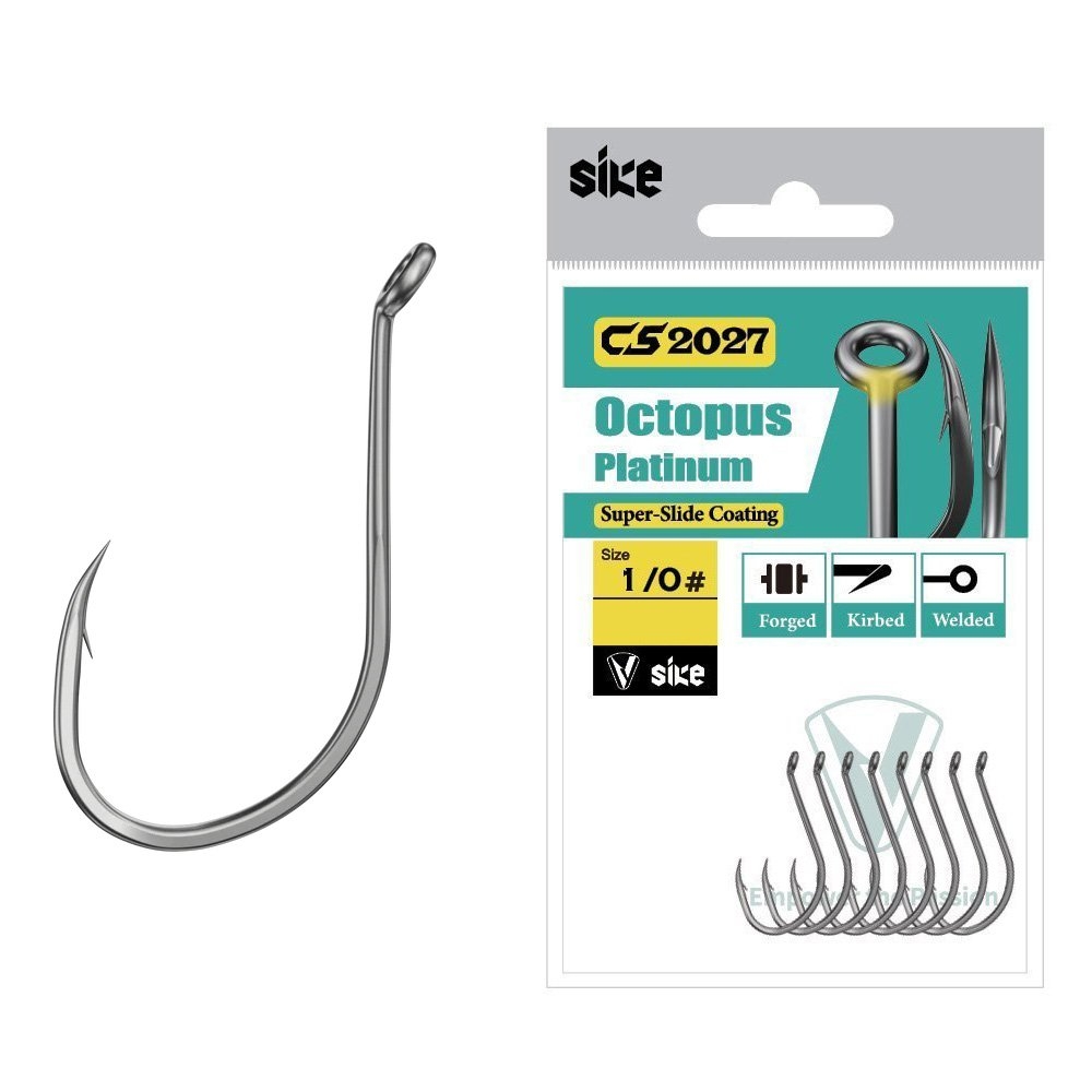 Sike CS2027 Super-Slide Octopus Platinum Hooks Bulk Pack 1/0 Qty 27