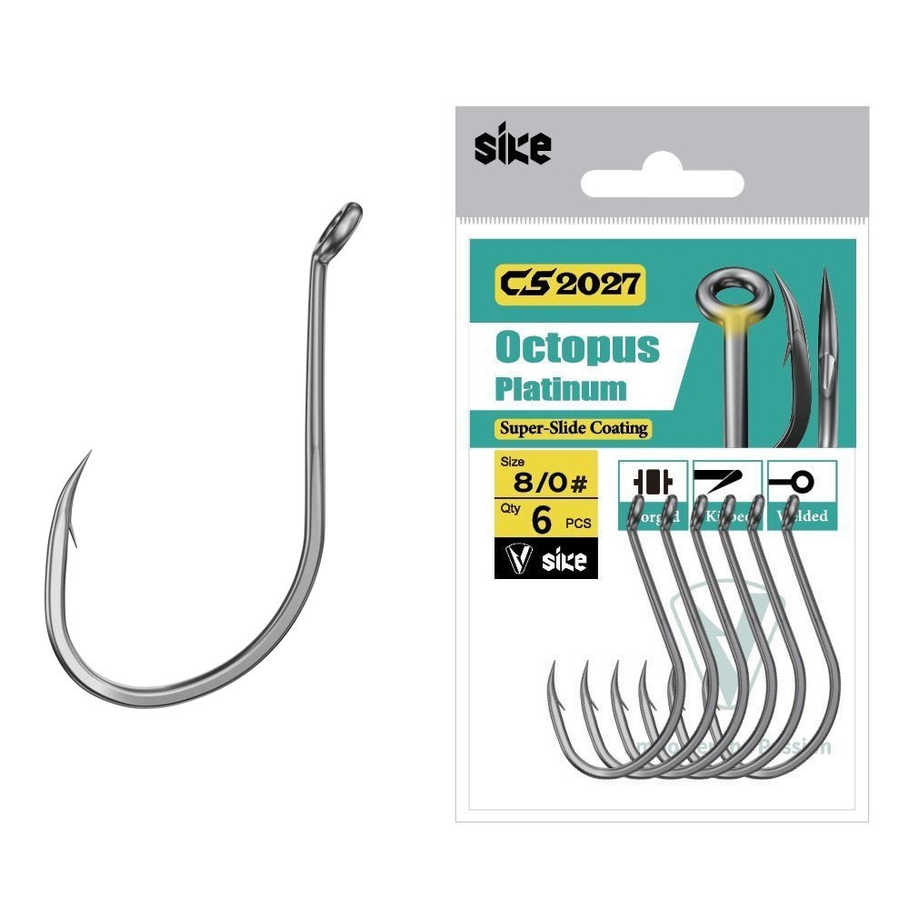 Sike CS2027 Super-Slide Octopus Platinum Hooks 8/0 Qty 6