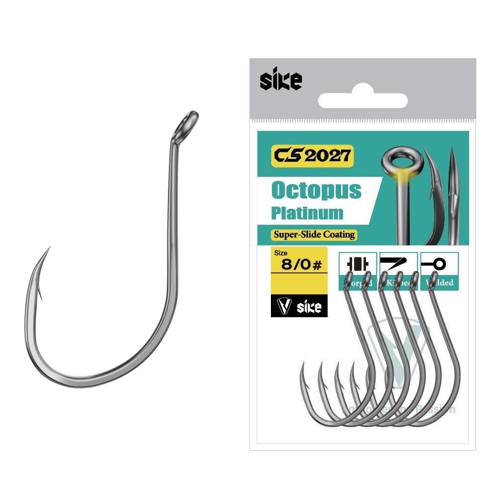 Sike CS2027 Super-Slide Octopus Platinum Hooks Bulk Pack 8/0 Qty 27