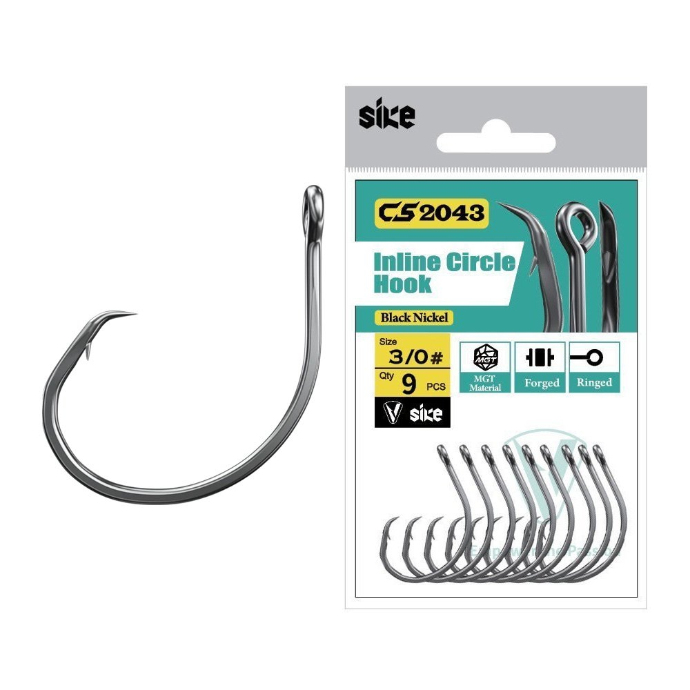 Sike CS2043 Black Nickel Inline Circle Hooks 3/0 Qty 9