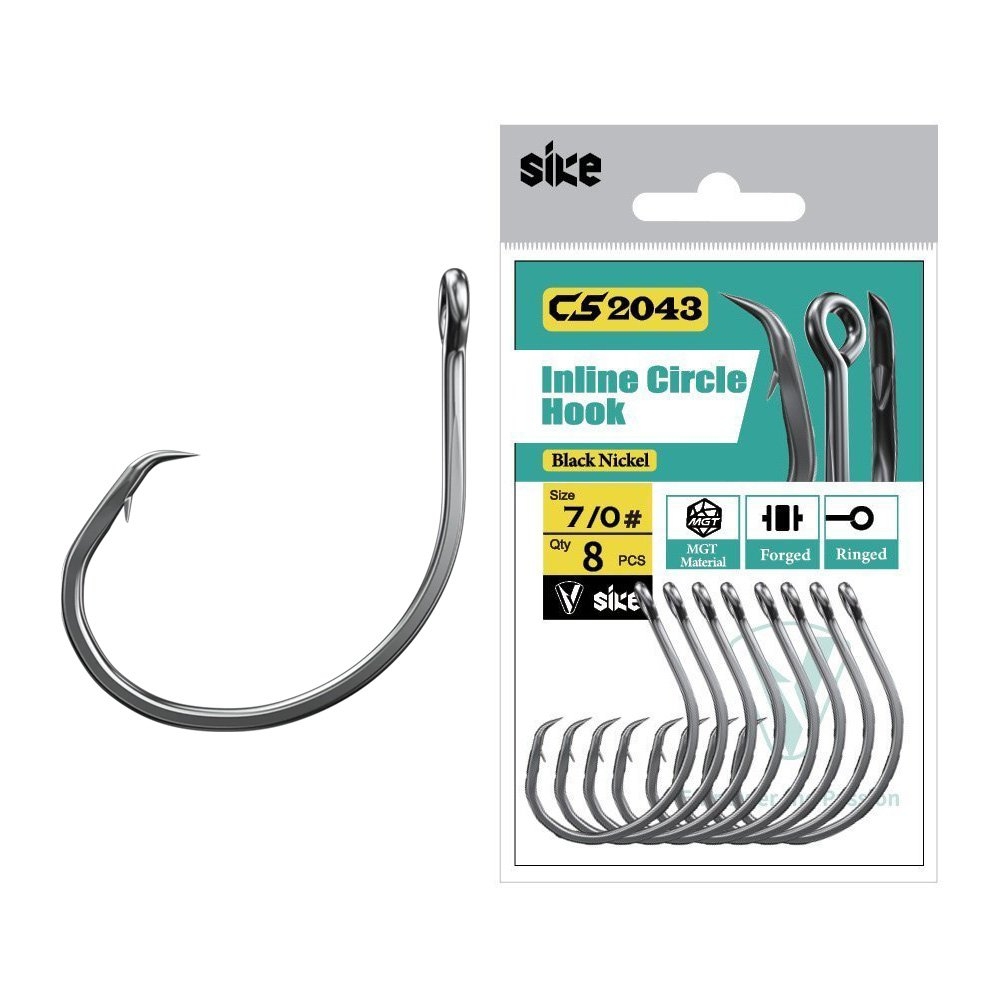 Sike CS2043 Black Nickel Inline Circle Hooks 7/0 Qty 8