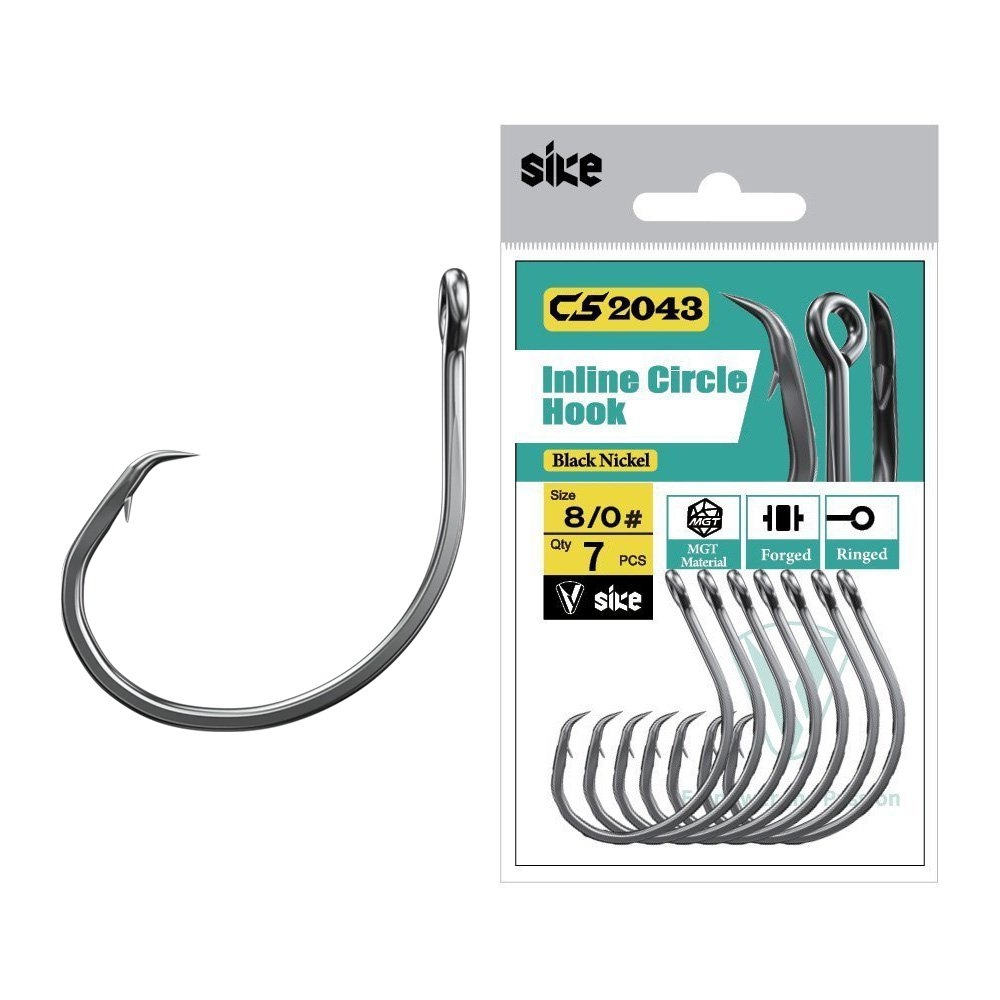 Sike CS2043 Black Nickel Inline Circle Hooks 8/0 Qty 7
