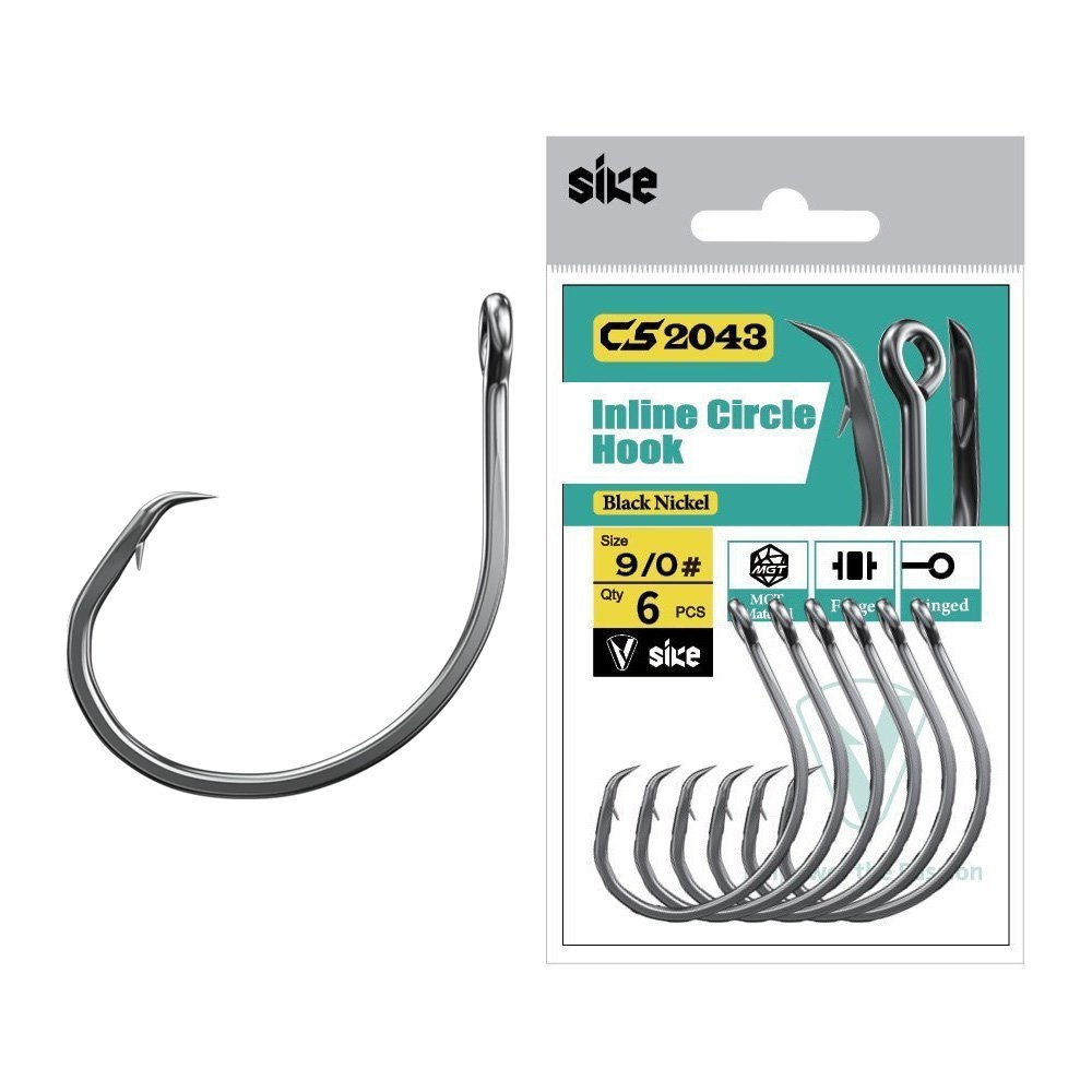 Sike CS2043 Black Nickel Inline Circle Hooks 9/0 Qty 6