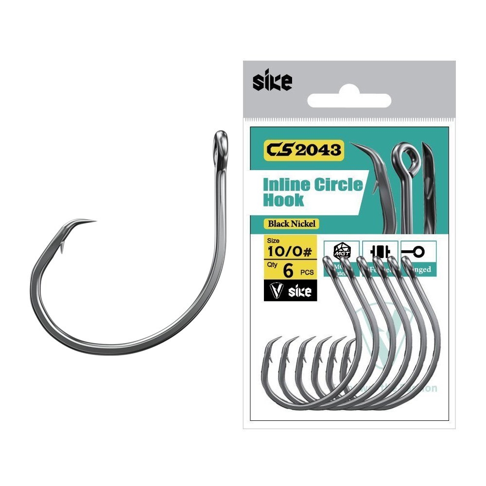 Sike CS2043 Black Nickel Inline Circle Hooks 10/0 Qty 6