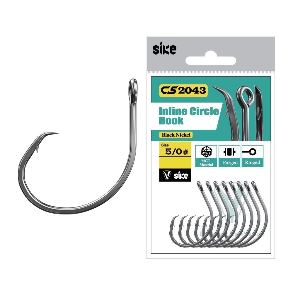 Sike CS2043 Black Nickel Inline Circle Hooks Bulk Pack 5/0 Qty 27