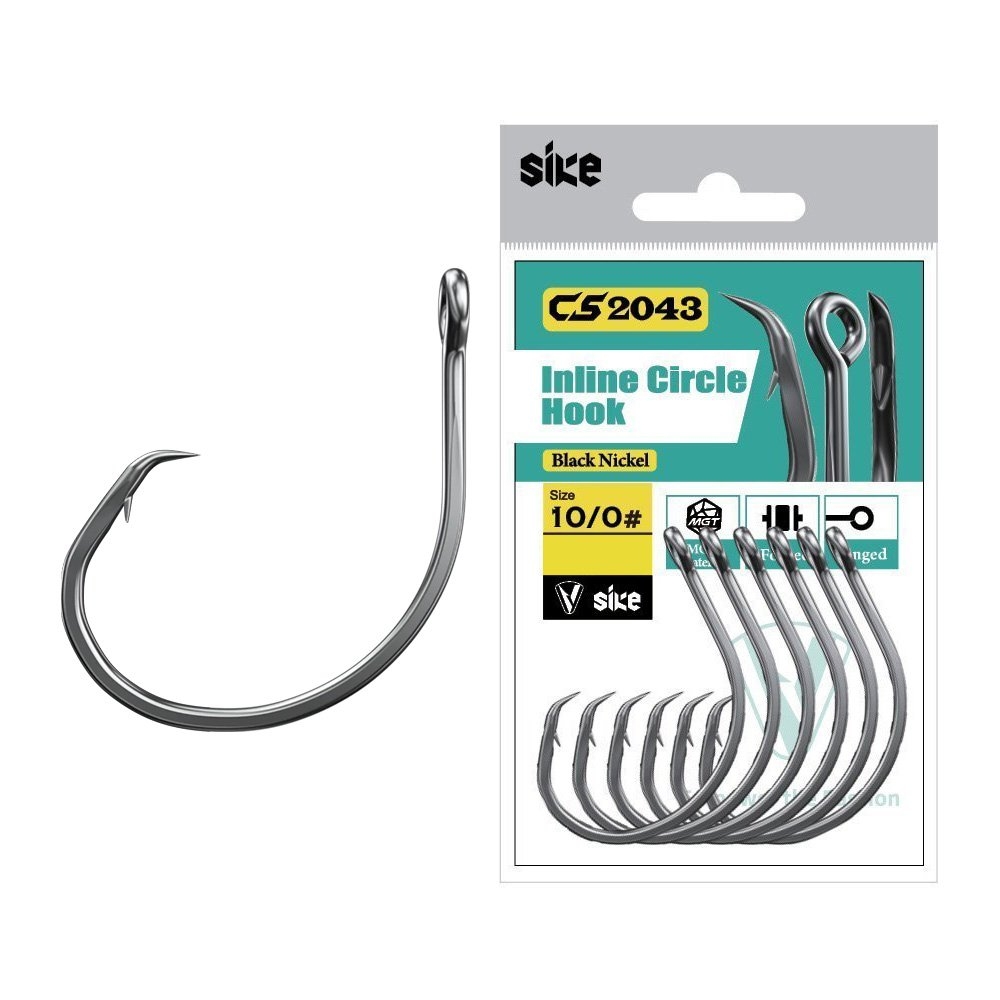 Sike CS2043 Black Nickel Inline Circle Hooks Bulk Pack 10/0 Qty 27