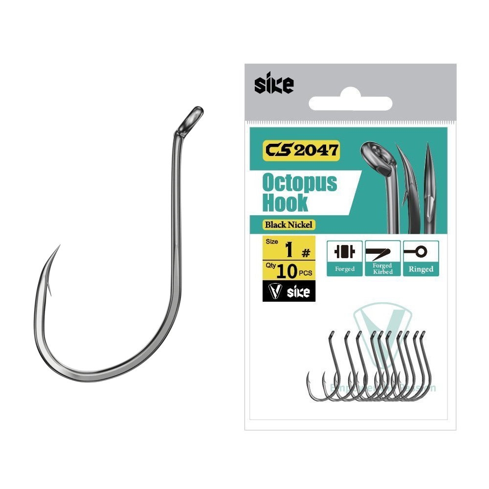 Sike CS2047 Black Nickel Octopus Hooks #1 Qty 10