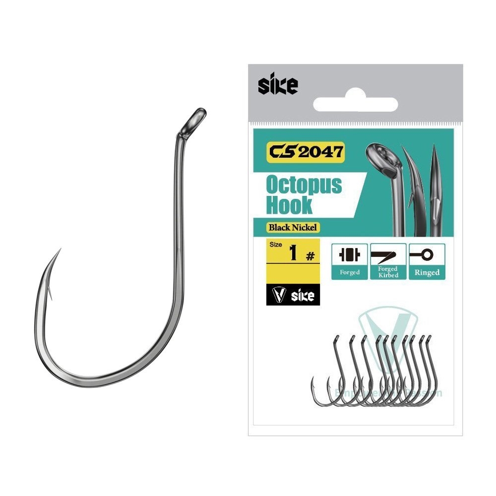 Sike CS2047 Black Nickel Octopus Hooks Bulk Pack #1 Qty 27