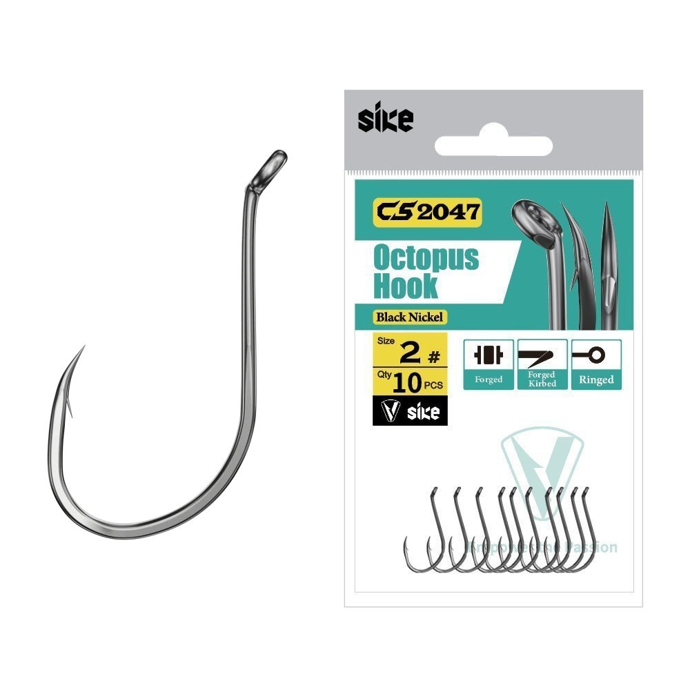 Sike CS2047 Black Nickel Octopus Hooks #2 Qty 10