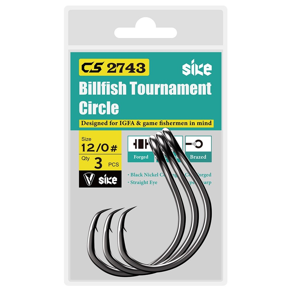 Sike CS2743 Billfish Tournament Circle Hooks 12/0 Qty 3