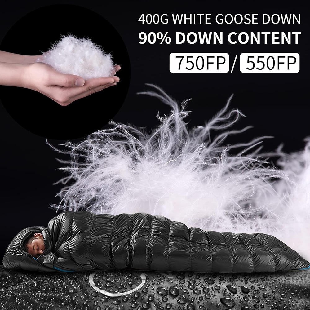Naturehike CWZ400 Ultralight Goose Down Hooded Sleeping Bag 7C Black