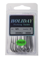 Holiday Stainless Steel Double Hook 8/0 Qty 4 Thumbnail Holiday Stainless Steel Double Hook 8/0 Qty 4