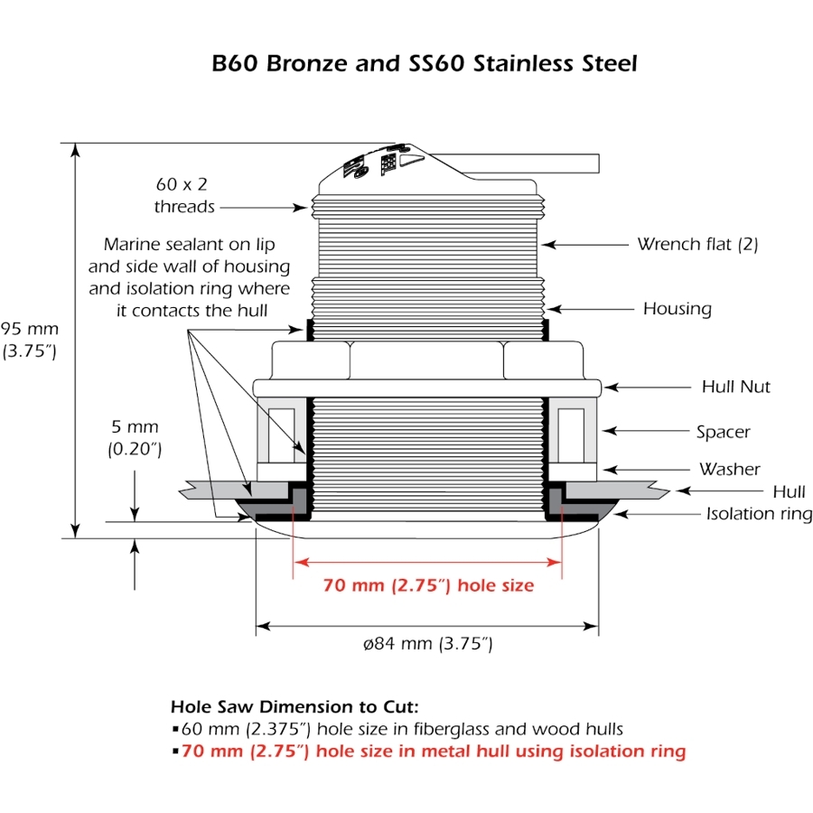 Airmar SS60-20-21HB 50/200kHz 600W 20-deg Tilt Thru-Hull Transducer Humminbird 14-Pin
