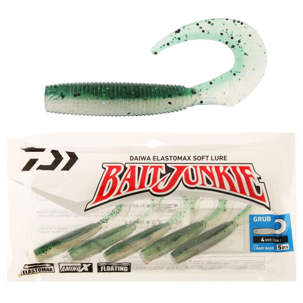 Daiwa BaitJunkie Grub Soft Bait 4in/8.8cm Qty 5 Baby Bass