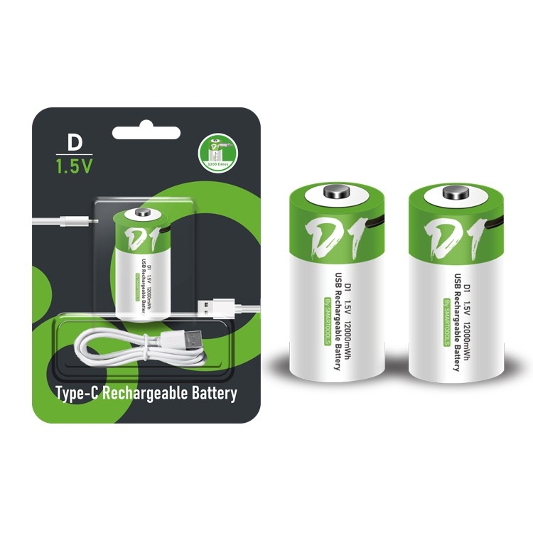 USB Rechargeable D Lithium Battery 2-Pack
