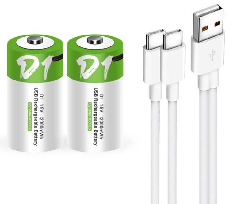 USB Rechargeable D Lithium Battery 2-Pack