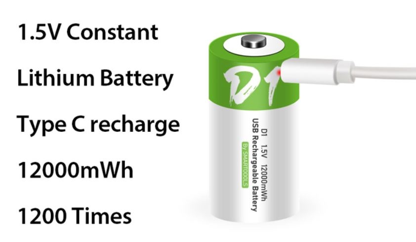 USB Rechargeable D Lithium Battery 2-Pack