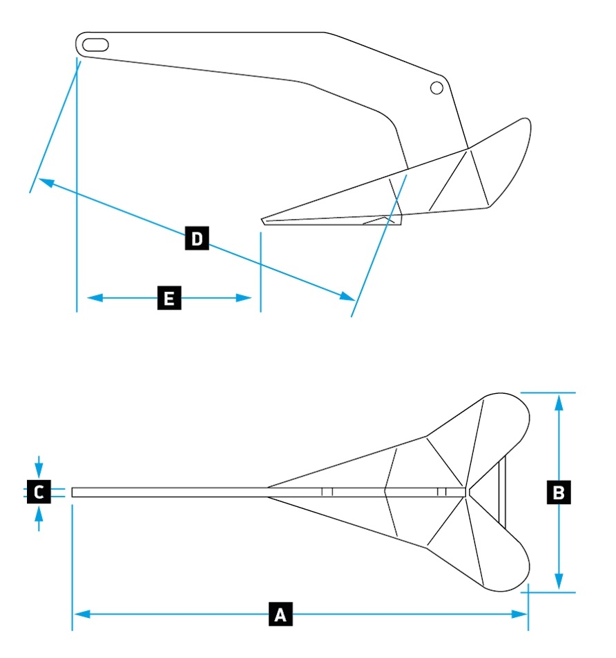 Lewmar Galvanised Delta Anchor 40kg for boats up to 22m