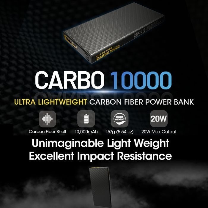 NITECORE Ultra Lightweight Carbon Fiber Power Bank 10000mAh