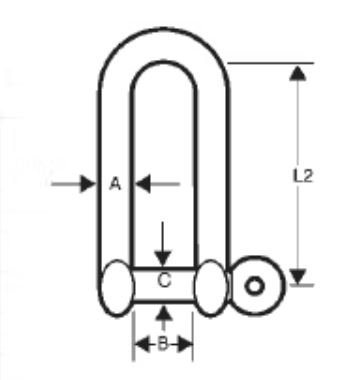 Sinox S362LK M8 316 Captive Pin Long D Shackle