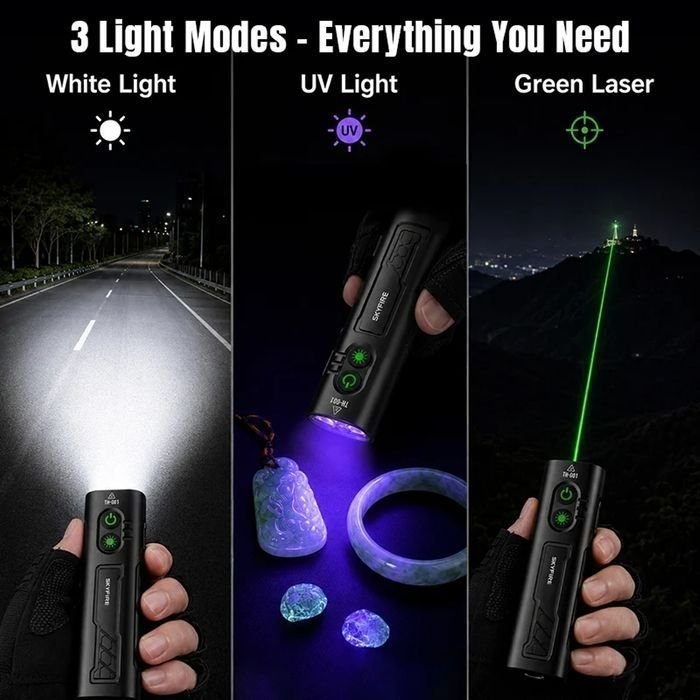 SKYFIRE 2024S Flashlight Torch IP54 542 Lumens with UV / Laser Pointer