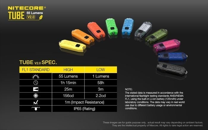 NITECORE Tube V2 LED Key Chain Flashlight Black 55 Lumen