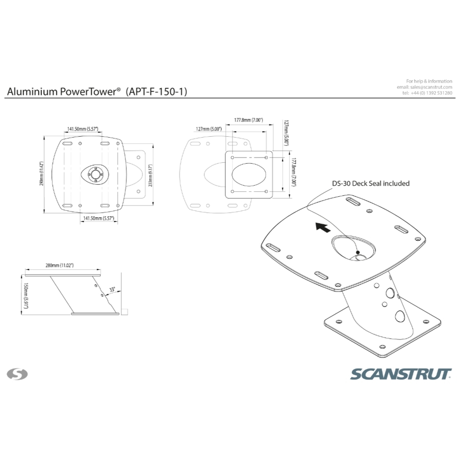 Scanstrut Aluminium PowerTower Forward Leaning 150mm/6in for Radomes
