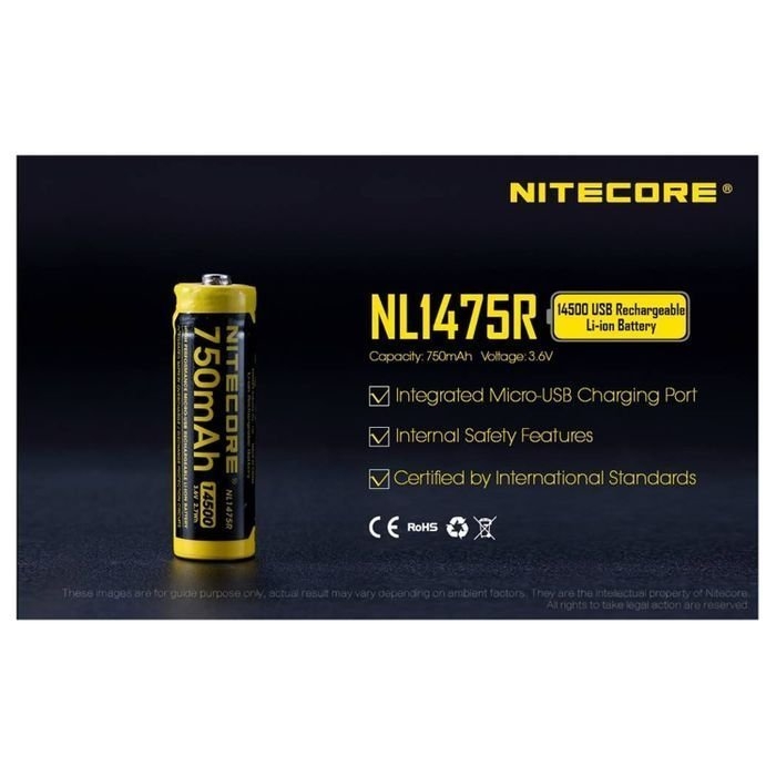 NITECORE 14500 Li-ion Rechargeable Battery 3.7V 750mAh