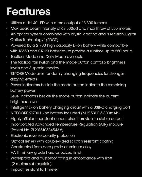 NITECORE MH12 Pro UHI USB-C Tactical Flashlight 3300 Lumen
