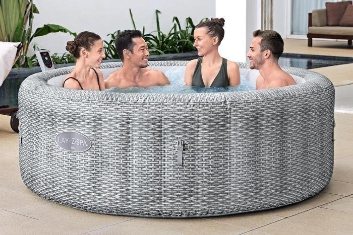 Lay-Z-Spa Bali Energysense Airjet 6 Person Portable Inflatable Spa Pool Grey Rattan 1.96m